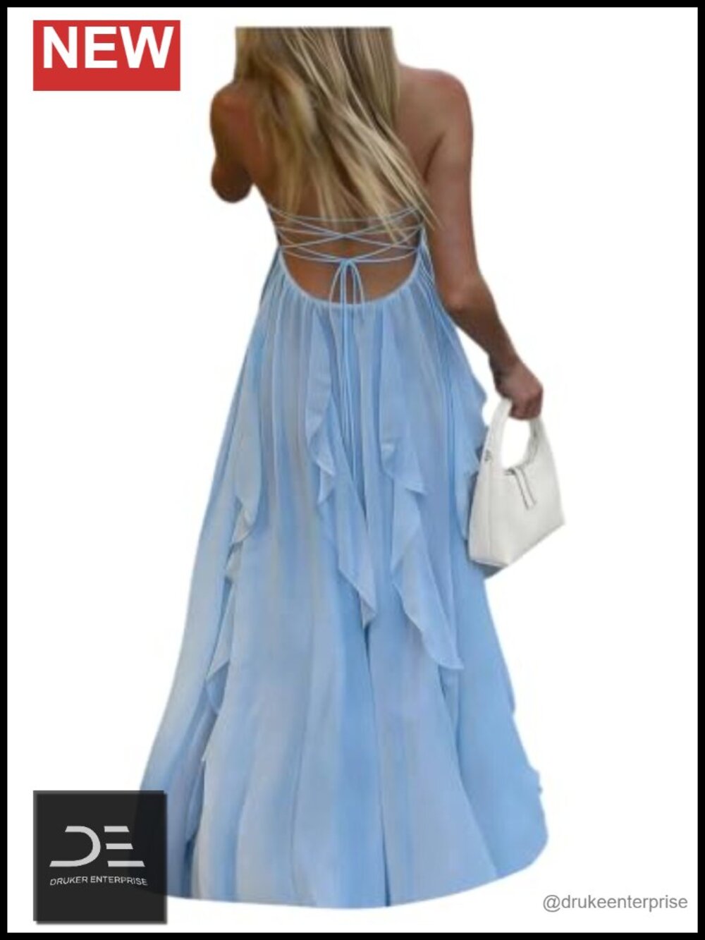 Women's Sleeveless Backless Halter Ruffle Flowy Long Summer Dress